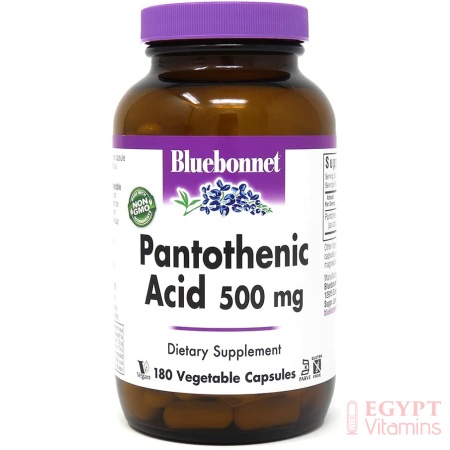 Bluebonnet Pantothenic Acid 500 mg Vegetable Capsules, 180 Count