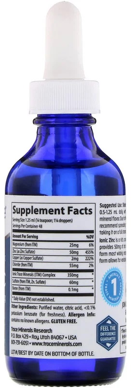 Trace Minerals Research Liquid Ionic, Zinc, 2 Ounce المعادن النادره ، أيون الزنك السائل 50 مجم ، 59 مل - Image 4