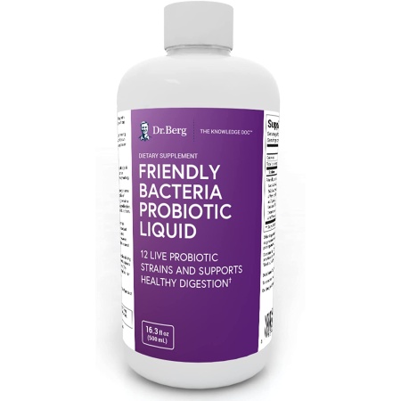 Dr. Berg's Friendly Probiotic Liquid Supplement Drink Mix - Digestive Health, Immune System & Gut Support for Men, Women & Kids دكتور بيرج مزيج من البروبيوتيك السائل،12سلالة من البروبيوتيك - لدعم صحة الجهاز الهضمي، وجهاز المناعة للرجال والنساء والأطفال - كمية تكفي لمدة شهر كامل