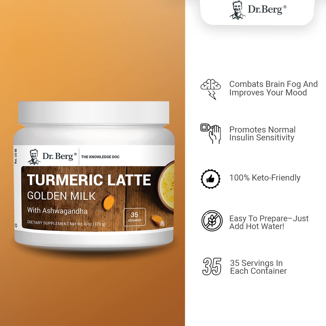 Dr. Berg's Turmeric Latte (35 Servings) - Golden Milk with Ashwagandha Brain, Energy, Focus, and Stress Support - Golden Milk Powder Super Blend of Organic Spices and Herbs - Keto Friendly 6 oz. - Image 7