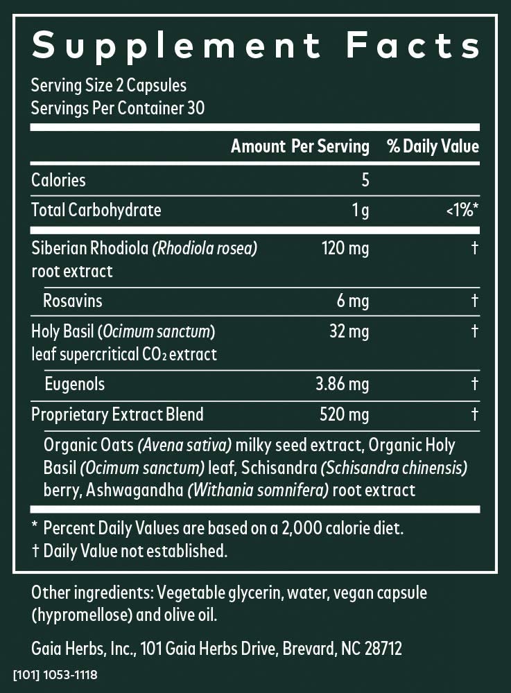 Gaia Herbs Adrenal Health Daily Support, Stress Relief and Adrenal Fatigue Supplement داعم صحة الغدة الكظرية ومخفف التوتر 60 كبسولة سائلة نباتية - Image 2