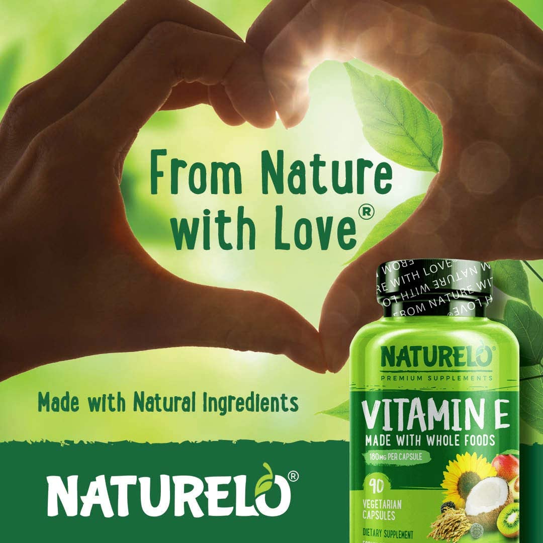 NATURELO Vitamin E - 180 mg (300 IU) of Natural Mixed Tocopherols from Organic Whole Foods - Supplement for Healthy Skin, Hair, Nails, Immune & Eye Health - Non-GMO, Soy Free - 90 Vegan Capsules فيتامين ھ 180 مجم ، خليط طبيعى من أطعمة عضوية ، لصحة الجهاز المناعى والعين ولصحة البشرة والأظافر والشعر ، 90 كبسولة نباتية - Image 3