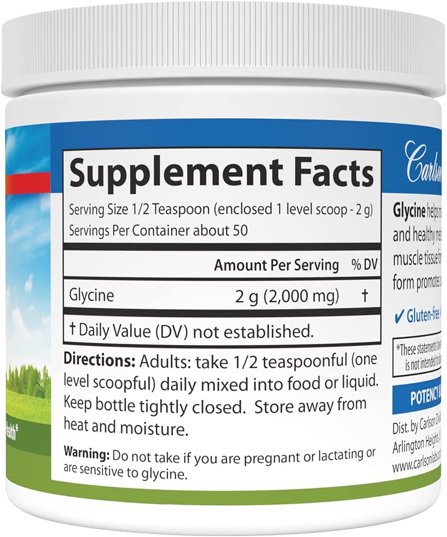 Carlson - Glycine Powder, 2000 mg Glycine, Amino Acid Powder, Energy Production, Muscle Development Powder, Glycine Supplement Powder, 3.53 oz (100 g)كارلسون جليسين بودر لانتاج الطاقة وبناء العضلات والانسجة ،100 جرام - Image 3