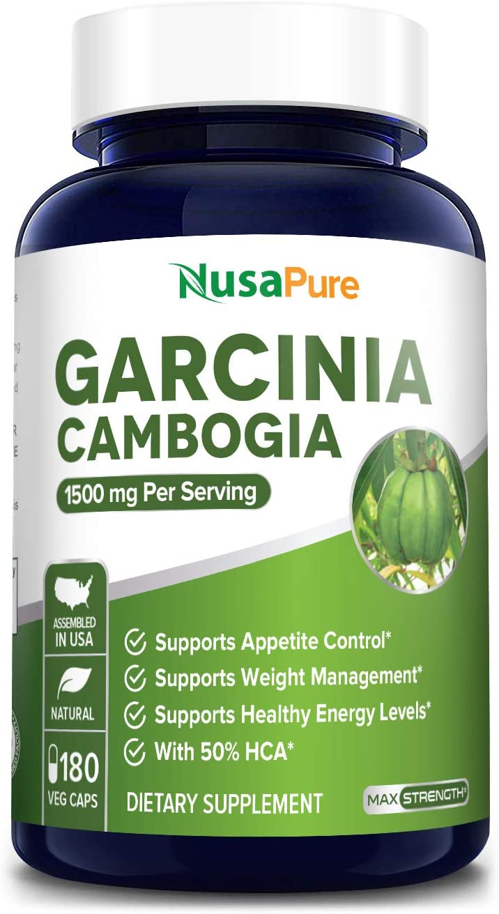 Nusapure Pure Garcinia Cambogia 180 Veggie Caps 1500mg (Vegetarian, Natural, Non-GMO & Gluten Free) نياسا بيور الجارسينيا كامبوجيا النقية 1500 مجم ، نباتى وطبيعى ، لفقدان الوزن ولدعم إنتاج الطاقة ، 180 كبسولة نباتية