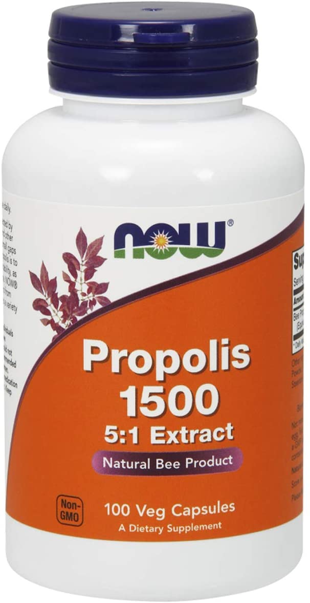 NOW Propolis 1,500 mg with 5:1 Concentrate, Natural Bee Product, 100 Veg Capsules بروبوليس 1500 مجم تركيز 1:5 منتج نحل طبيعى ، 100 كبسولة نباتية