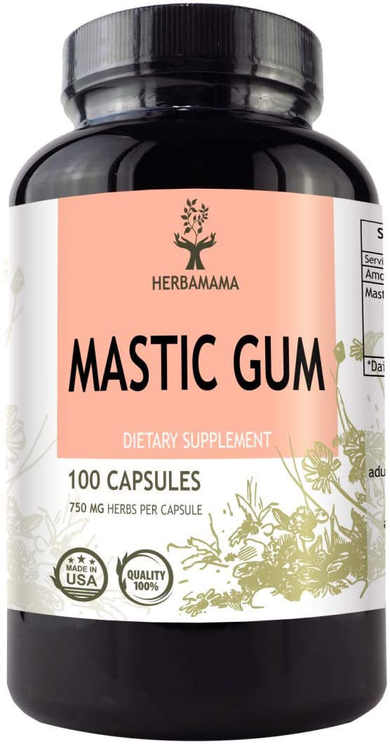 HERBAMAMA Mastic Gum 100 Capsules 750 mg | Supports Digestive System | Antioxidant | Promotes Circulatory Health | Anti-Inflammatory لبان المستكه 750 مجم _ لصحة الجهاز الهضمى ، ومضاد للأكسدة ومضاد للإلتهابات لصحة القلب والدورة الدموية ، 100 كبسولة