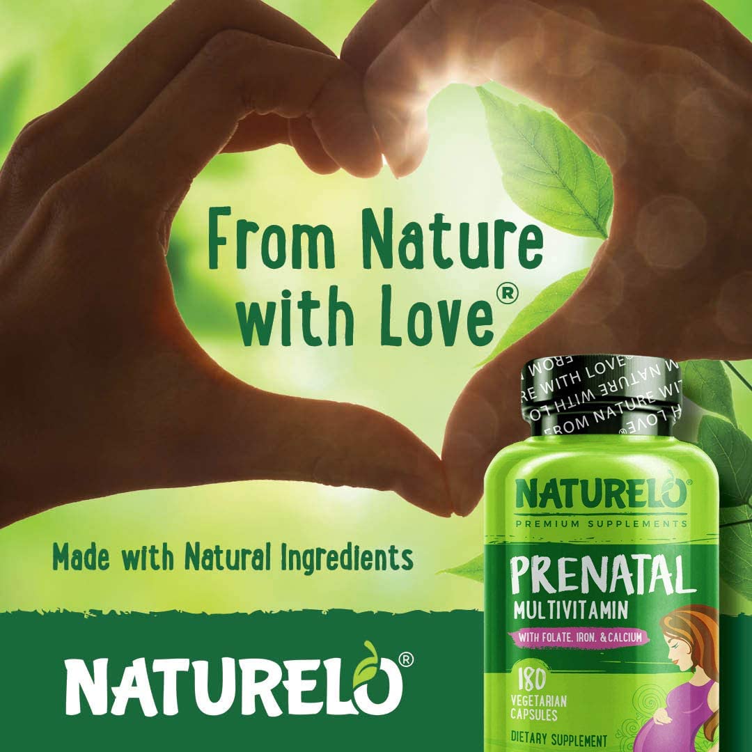 NATURELO Prenatal Multivitamin with DHA, Natural Iron, Folate, Plant Calcium -180 Capsules فيتامينات متعددة للأمهات الحوامل مع الحديد الطبيعى وحمض الفوليك والكالسيوم النباتى ، 180 كبسولة نباتية - Image 5