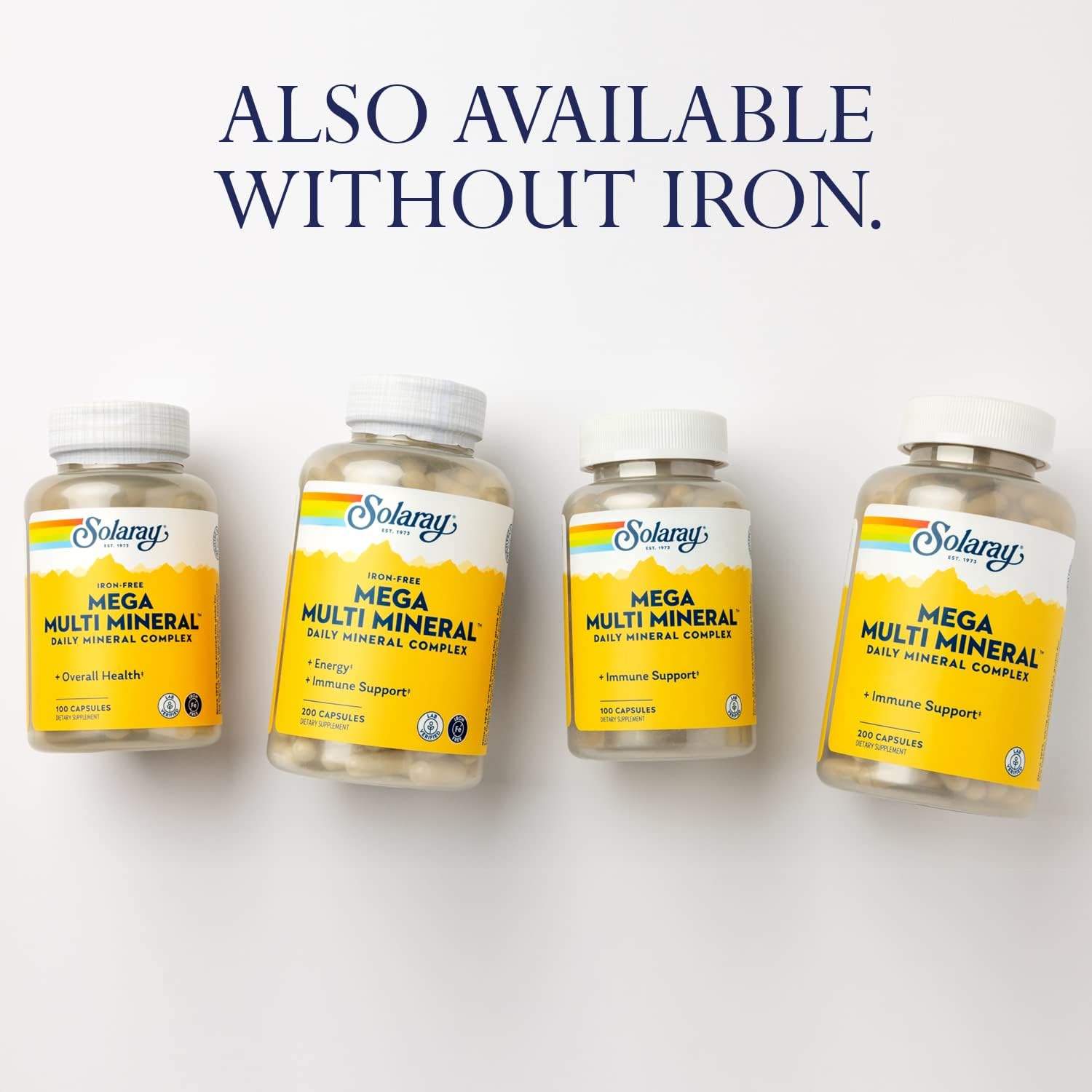Solaray Mega Multi Mineral, Daily Mineral Complex with Calcium, Iron, Magnesium, Zinc, and More in Highly Absorbable Chelated Forms, Overall Health and Immune Support, 200 Capsulesخليط المعادن عالى الامتصاص يحتوى على مجموعة من العناصر والمعادن الاساسية الهامة لدعم الوظائف الحيوية ولدعم المناعة،200 كبسولة - Image 3