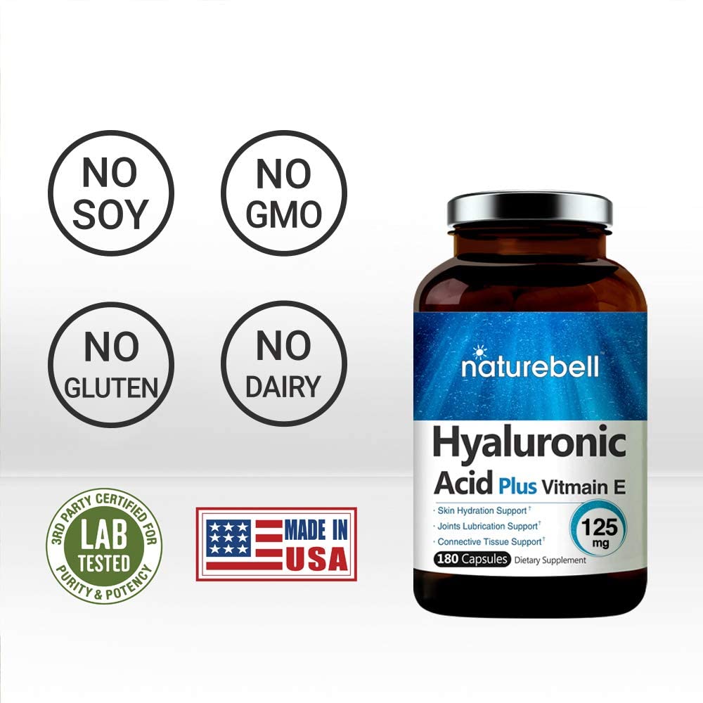 NatureBell Hyaluronic Acid with Vitamin E, 125mg |180 Capsules - Image 3