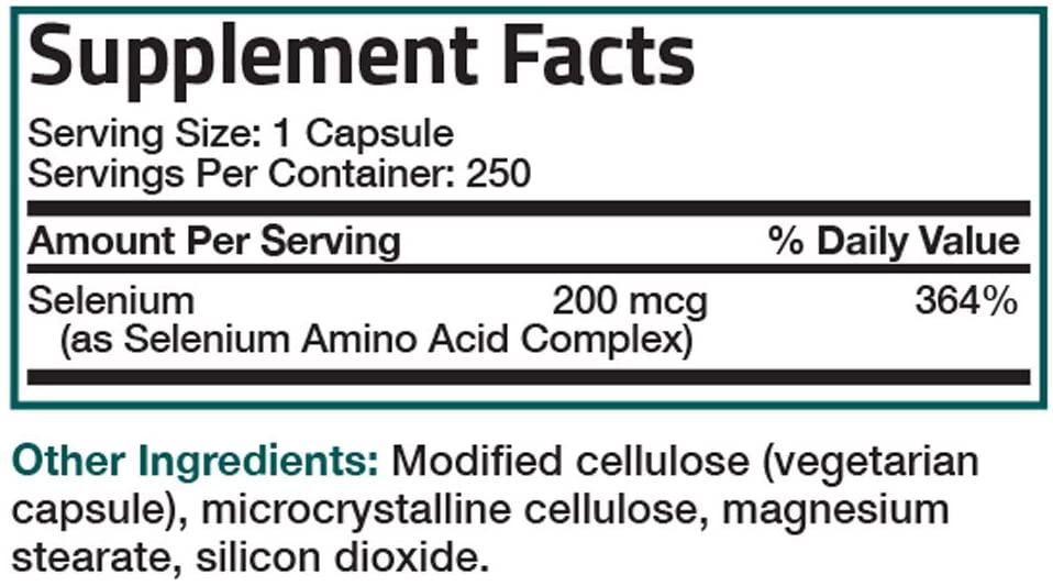BRONSON Selenium 200 Mcg , 250 Capsulesكيلاتيد السيلينيوم 200 ميكروجرام ، لصحة الجهاز المناعى والبروستاتا ولصحة القلب والغدة الدرقية ، 250 كبسولة - Image 2