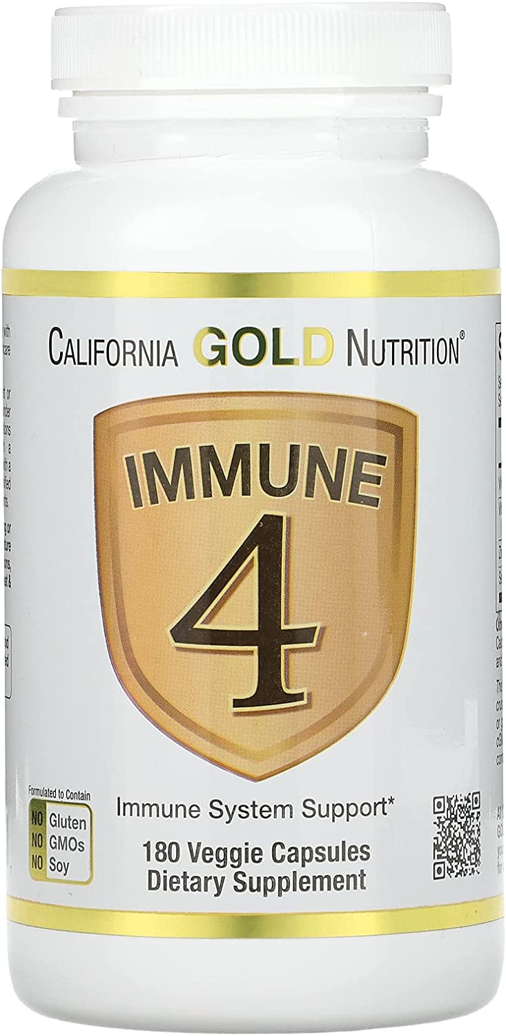 California Gold Nutrition Immune 4, Immune System Support, 180 Veggie Capsules خليط المناعة 4 مكونات لدعم صحة الجهاز المناعى 180 كبسولة نباتية
