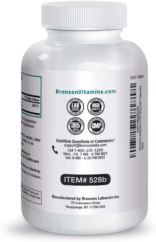 BRONSON Selenium 200 Mcg , 250 Capsulesكيلاتيد السيلينيوم 200 ميكروجرام ، لصحة الجهاز المناعى والبروستاتا ولصحة القلب والغدة الدرقية ، 250 كبسولة - Image 5