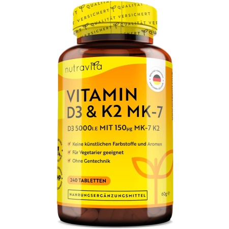 Nutravita Vitamin D3 & K2 , 240 Tablets فيتامين د3 & ك2 5,000 وحدة دولية من فيتامين د3 _ 240 قرص