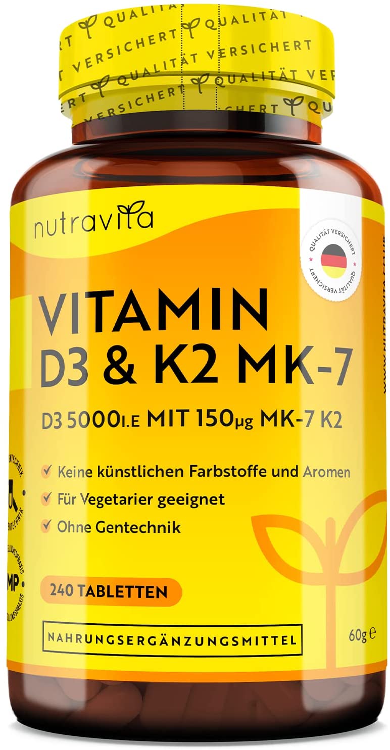 Nutravita Vitamin D3 & K2 , 240 Tablets فيتامين د3 & ك2 5,000 وحدة دولية من فيتامين د3 _ 240 قرص