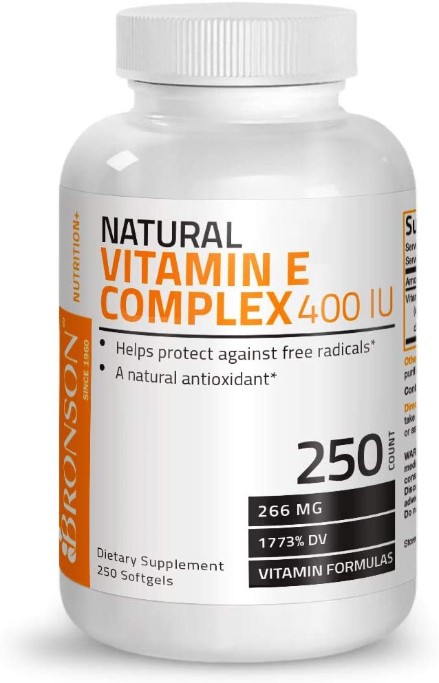 Bronson Natural Vitamin E Complex Supplement 400 I.U. (80% D-Alpha Tocopherol), Natural Antioxidant, 250 Softgels برونسون فيتامين ه المركب الطبيعى 400 وحدة دولية ، مضاد للأكسدة ، 250 سوفت جيل