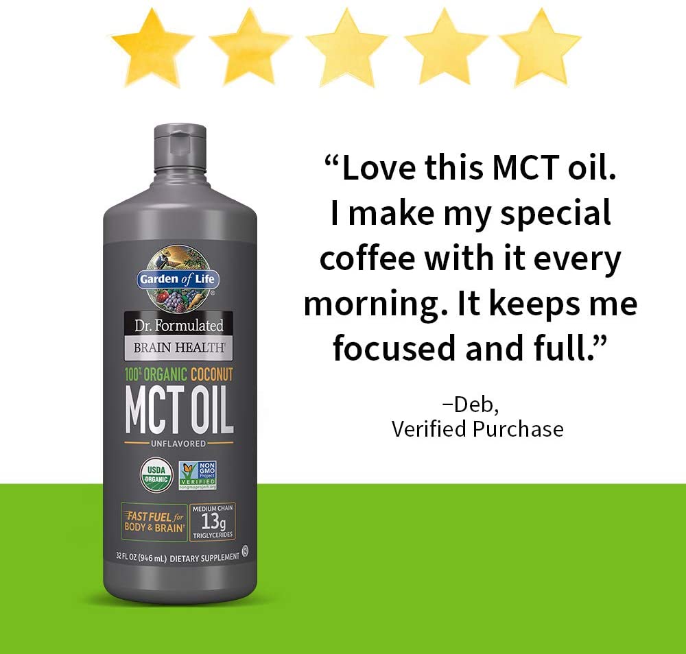 Garden of Life Dr. Formulated Brain Health 100% Organic Coconut MCT Oil 32 fl oz Unflavored, 13g MCTs, Keto & Paleo Diet Friendly Body & Brain Fuel, Certified Non-GMO Vegan & Gluten Free, Hexane-Free جاردين اوف لايف ، زيت م س ت من جوز الهند العضوى 100%، لصحة المخ ووقود سريع للجسم والمخ ، 946 مل - Image 3