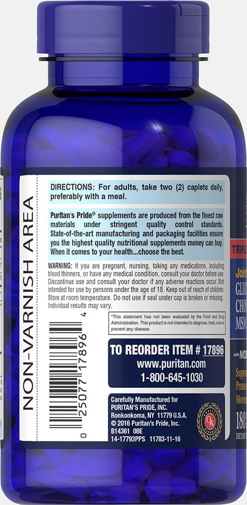 Puritan's Pride Triple Strength Glucosamine, Chondroitin and Msm Joint Soother, 180 Count - Image 9