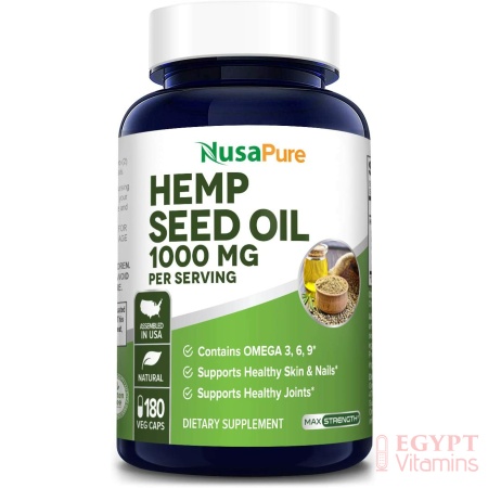 NusaPure Hemp Oil Capsules | 90,000 mg Per Bottle | 180 Softgels زيت بذور القنب النباتى الطبيعى العضوى 1000 مجم للجرعة ، 180 كبسولة