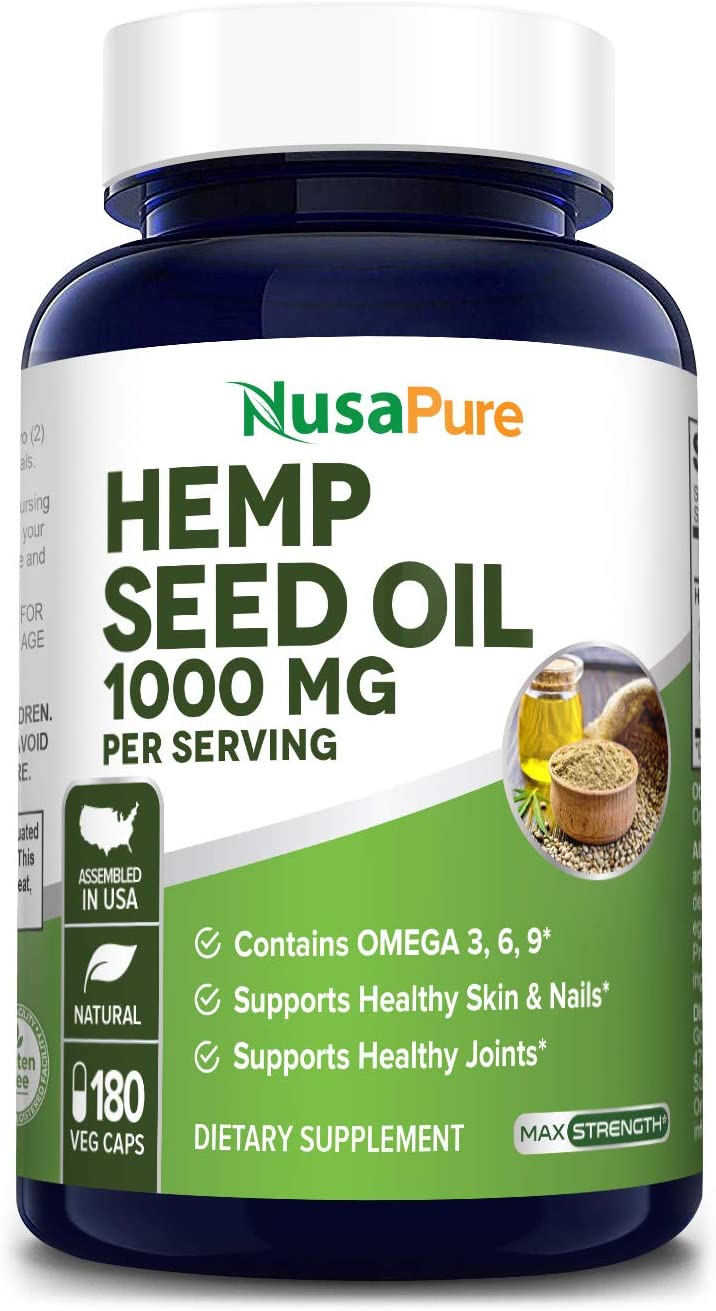 NusaPure Hemp Oil Capsules | 90,000 mg Per Bottle | 180 Softgels زيت بذور القنب النباتى الطبيعى العضوى 1000 مجم للجرعة ، 180 كبسولة