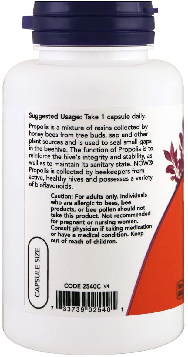 NOW Propolis 1,500 mg with 5:1 Concentrate, Natural Bee Product, 100 Veg Capsules بروبوليس 1500 مجم تركيز 1:5 منتج نحل طبيعى ، 100 كبسولة نباتية - Image 7