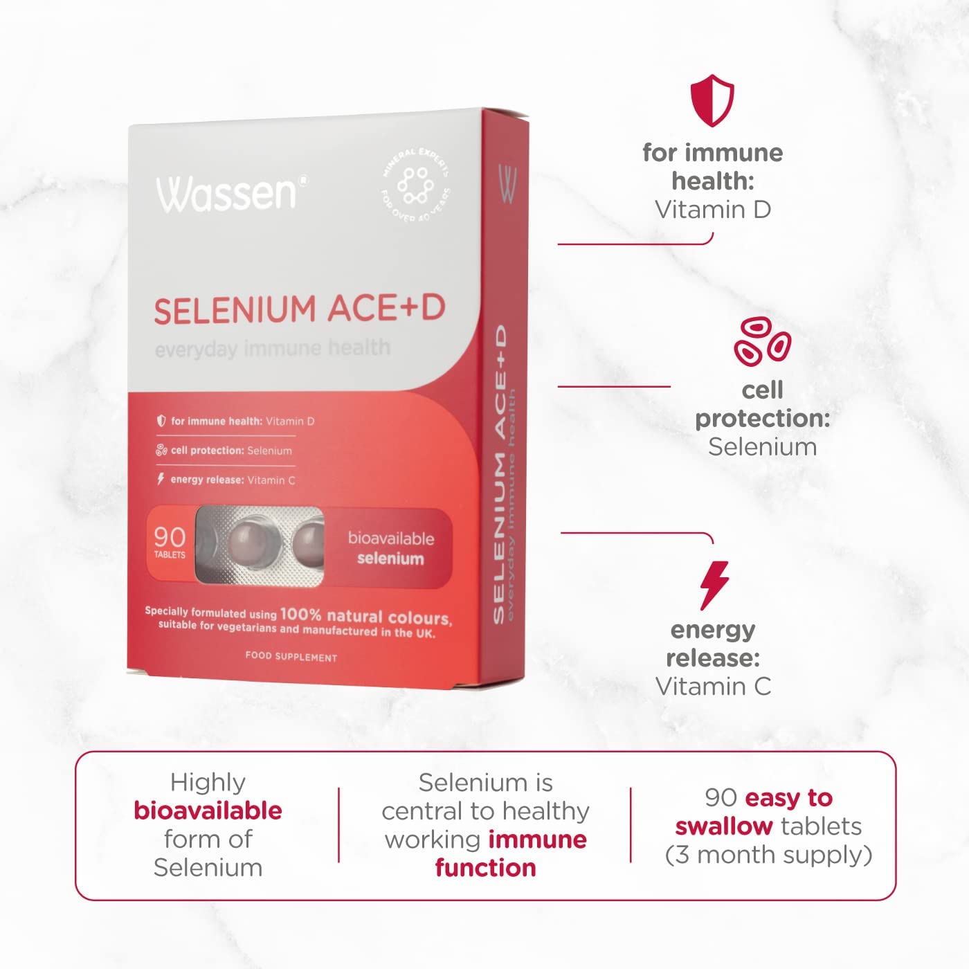 Wassen Selenium ACE+D Immune Health 90 Tablets - Image 2