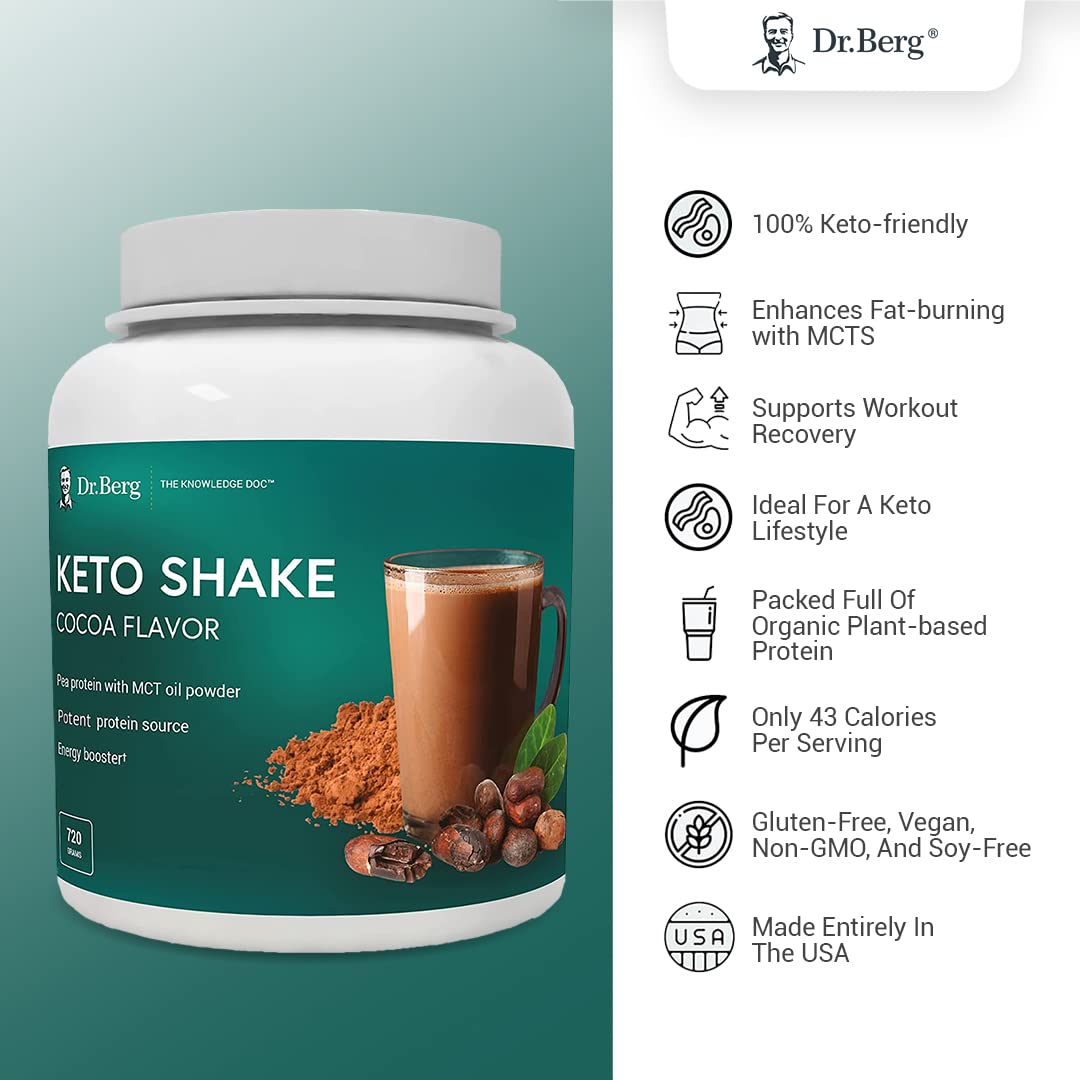 Dr. Berg's Keto Shake- Vegan Protein, Supports Ketosis & Workout Recovery, Cocoa Flavor 720 grams - Image 3