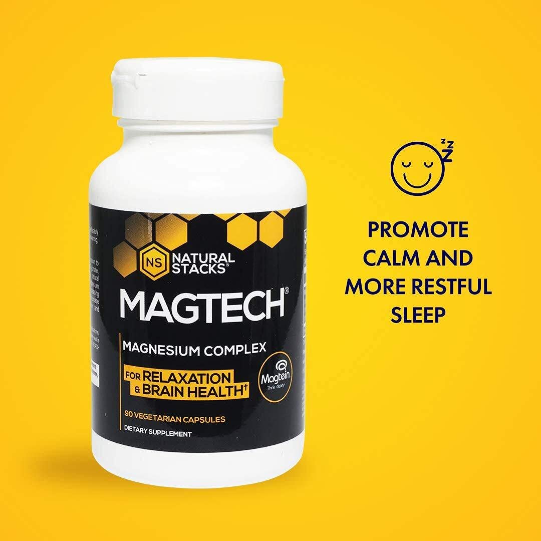 Natural Stacks MagTech Magnesium Supplement 90 ct. - High Quality Triple Blended 100% Chelated Magnesium Complex - L-Threonate (Magtein) for Memory & Focus - Glycinate for Sleep & Relaxation - Taurate for Muscle Cramps & Recovery خليط من أنواع الماغنيسيوم لصحة المخ ولدعم صحة النوم 90 كبسولة نباتية - Image 2