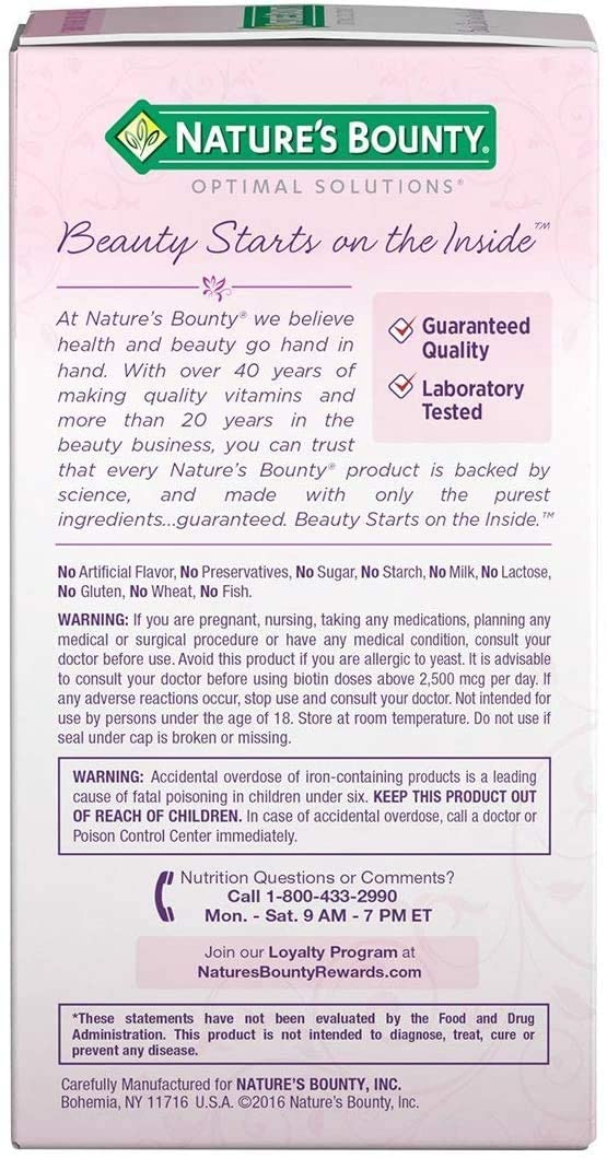 Nature's Bounty Optimal Solutions Hair, Skin & Nails Extra Strength, 150 Softgels أفضل حل للشعر والبشرة والأظافر ، قوة مضاعفة ، مع زيت الأرجان والبيوتين ، 150سوفت جل - Image 7