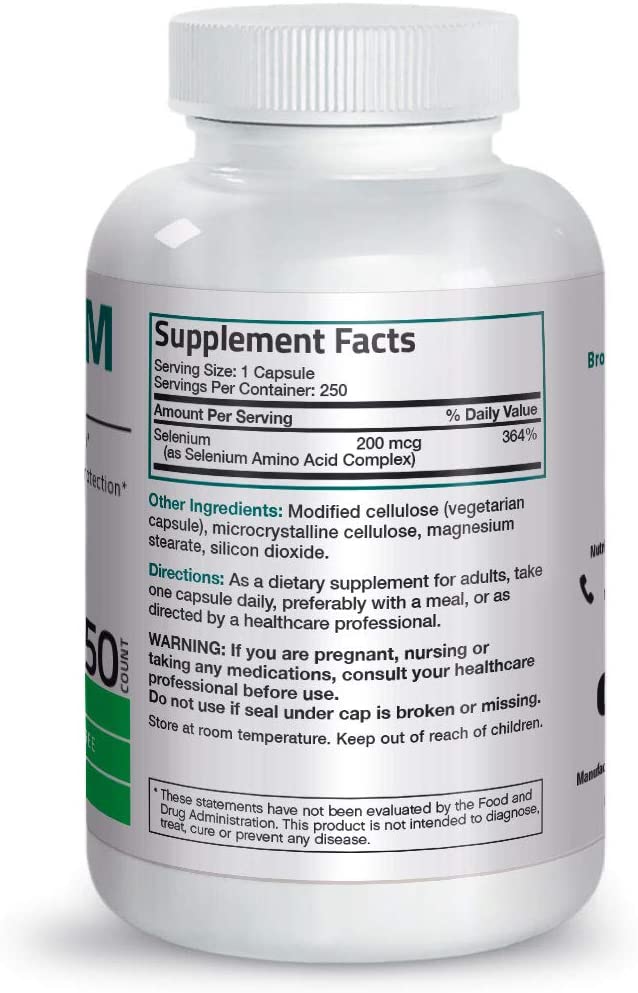 BRONSON Selenium 200 Mcg , 250 Capsulesكيلاتيد السيلينيوم 200 ميكروجرام ، لصحة الجهاز المناعى والبروستاتا ولصحة القلب والغدة الدرقية ، 250 كبسولة - Image 3