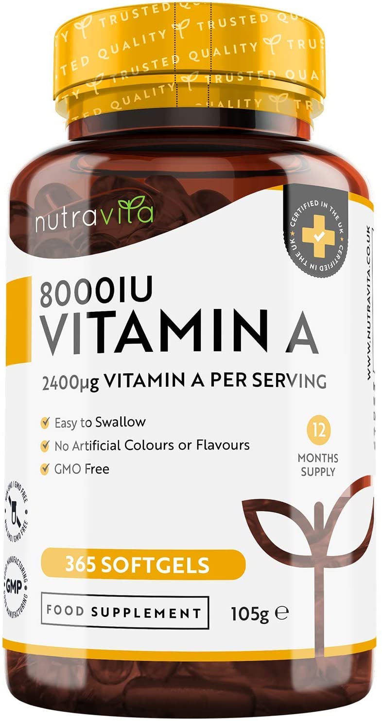 Nutravita Vitamin A 8000IU – Maintenance of The Immune System, Normal Vision and Skin – 2400 μg of Vitamin A per Softgel Capsule – 365 Softgel Capsules نيوترافيتا فيتامين ا 8000 وحده دوليه ، لصحة الجهاز المناعى والرؤية والجلد، 365 كبسولة
