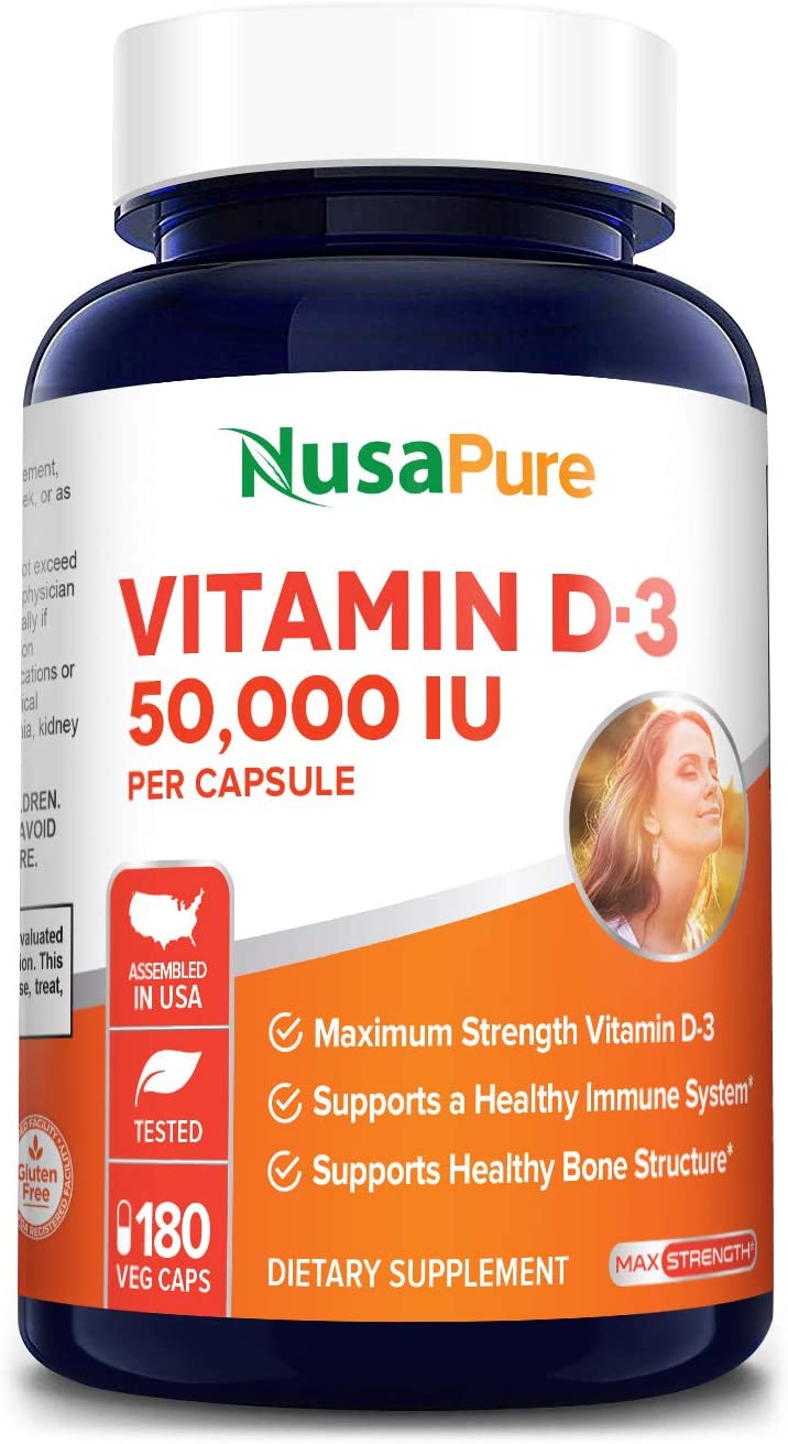 NUSAPURE Vitamin D3 50,000 IU 180 Veggie Capsules نوزابيور فيتامين د3 ,50000 وحدة دولية ,180 كبسولة نباتية