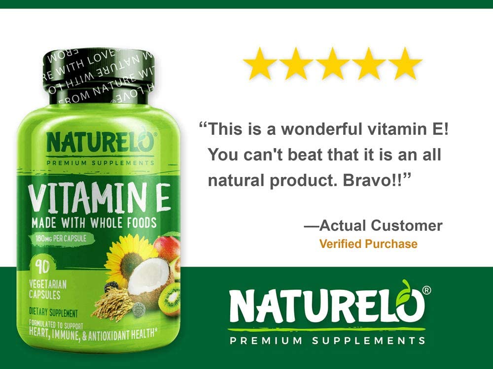 NATURELO Vitamin E - 180 mg (300 IU) of Natural Mixed Tocopherols from Organic Whole Foods - Supplement for Healthy Skin, Hair, Nails, Immune & Eye Health - Non-GMO, Soy Free - 90 Vegan Capsules فيتامين ھ 180 مجم ، خليط طبيعى من أطعمة عضوية ، لصحة الجهاز المناعى والعين ولصحة البشرة والأظافر والشعر ، 90 كبسولة نباتية - Image 4