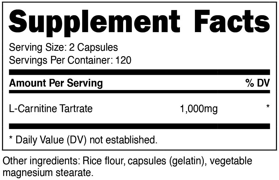 Nutricost L-Carnitine Tartrate 1000mg – 240 Capsules - Image 3