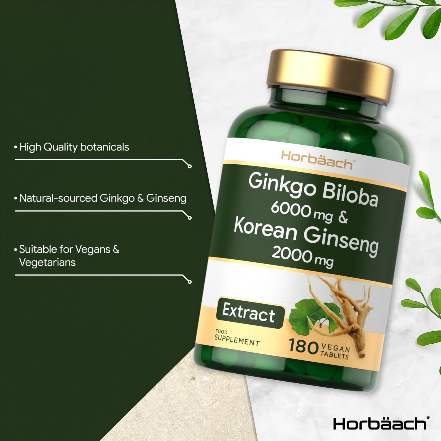 Ginkgo Biloba 6000mg & Korean Panax Ginseng 2000mg | 180 Vegan Tablets | High Strength | Non-GMO, Gluten Free Supplement | No Artificial Preservatives - Image 7