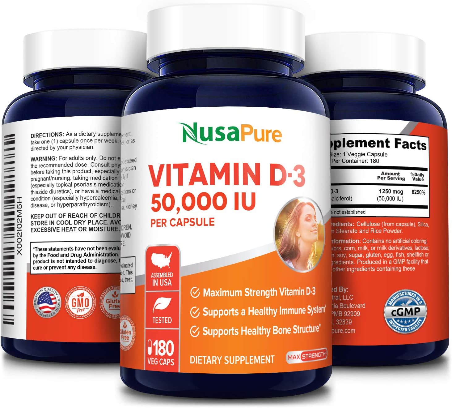 NUSAPURE Vitamin D3 50,000 IU 180 Veggie Capsules نوزابيور فيتامين د3 ,50000 وحدة دولية ,180 كبسولة نباتية - Image 5
