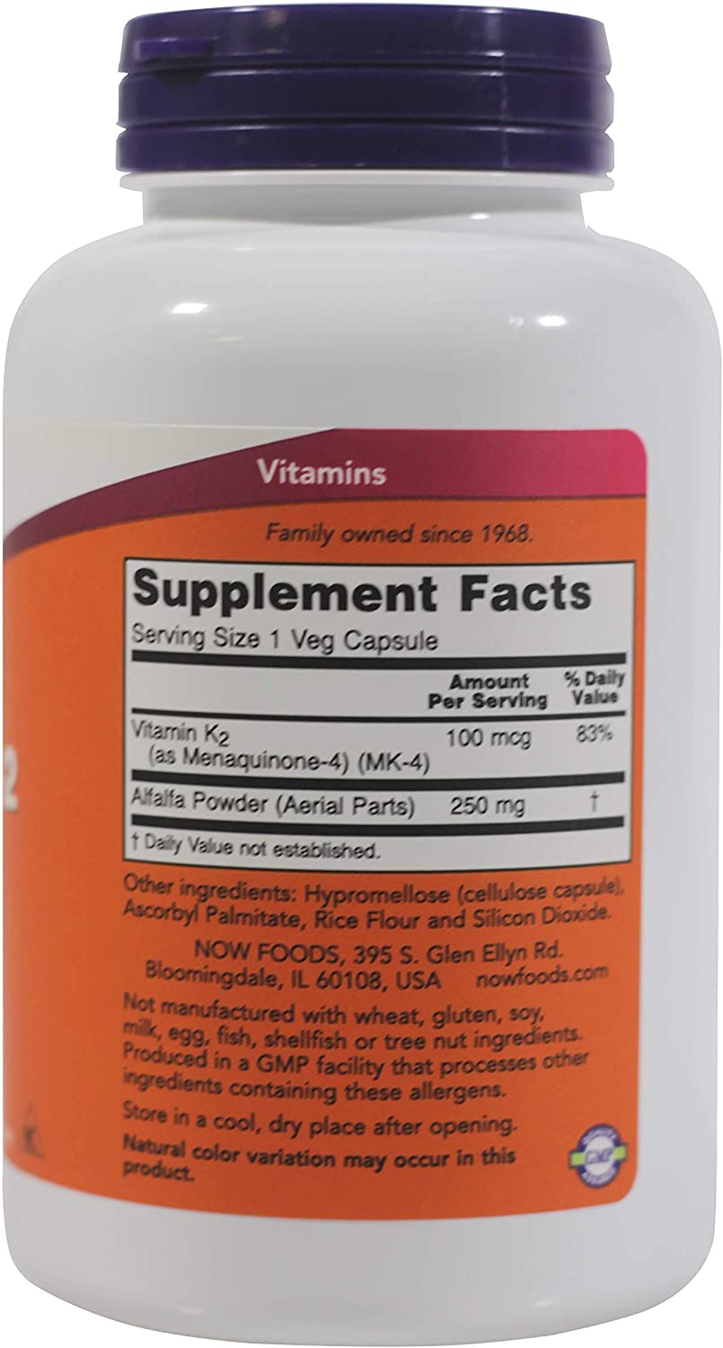 Now Vitamin K-2 100 mcg,250 Veg Capsules ناو فيتامين ك2 100 ميكروجرام للكبسولة ،لصحة العظام والجهاز الدورى ، 250 كبسولة نباتية - Image 3