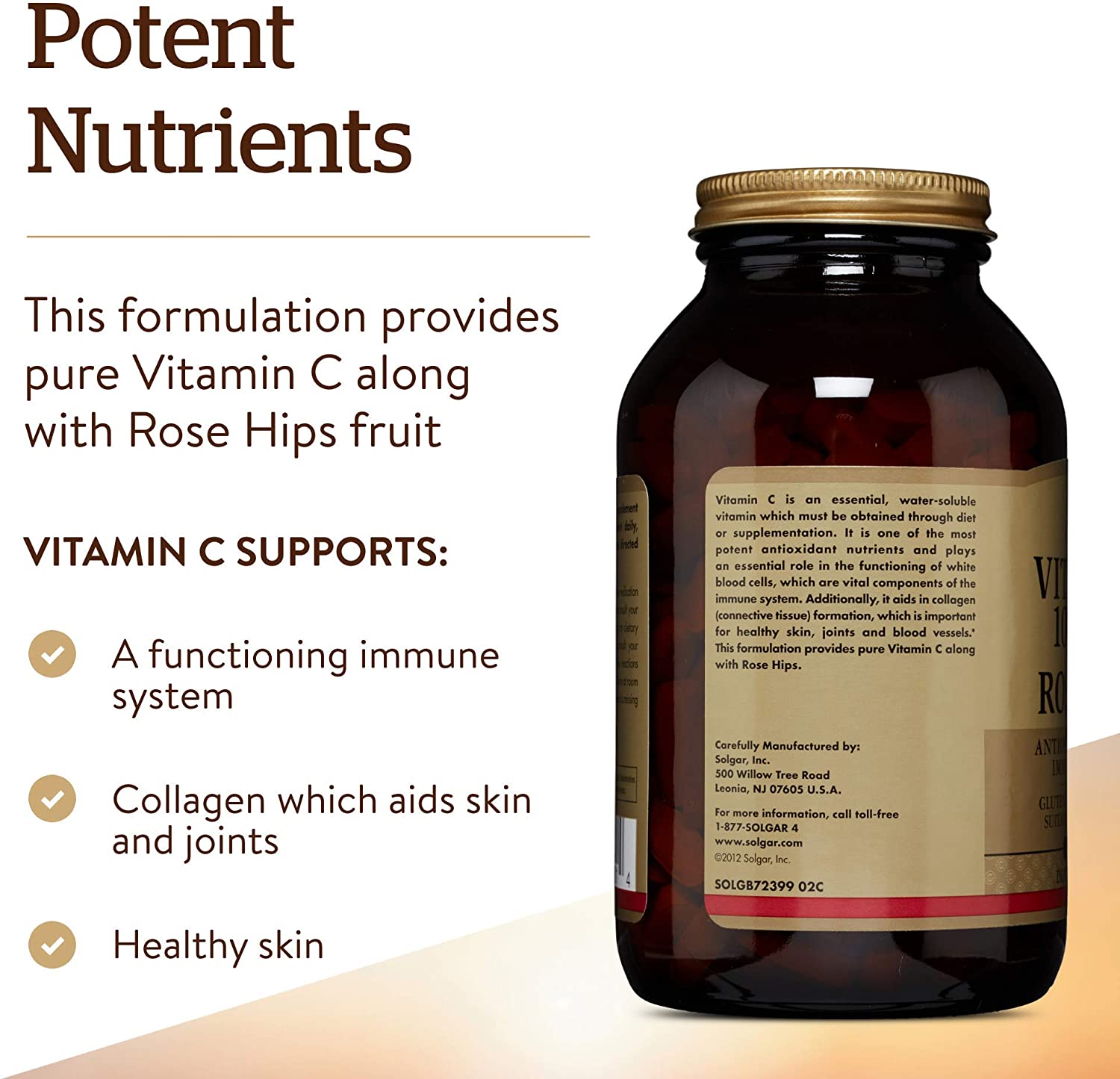 Solgar Vitamin C 1000 mg with Rose Hips, 250 Tablets - Image 2