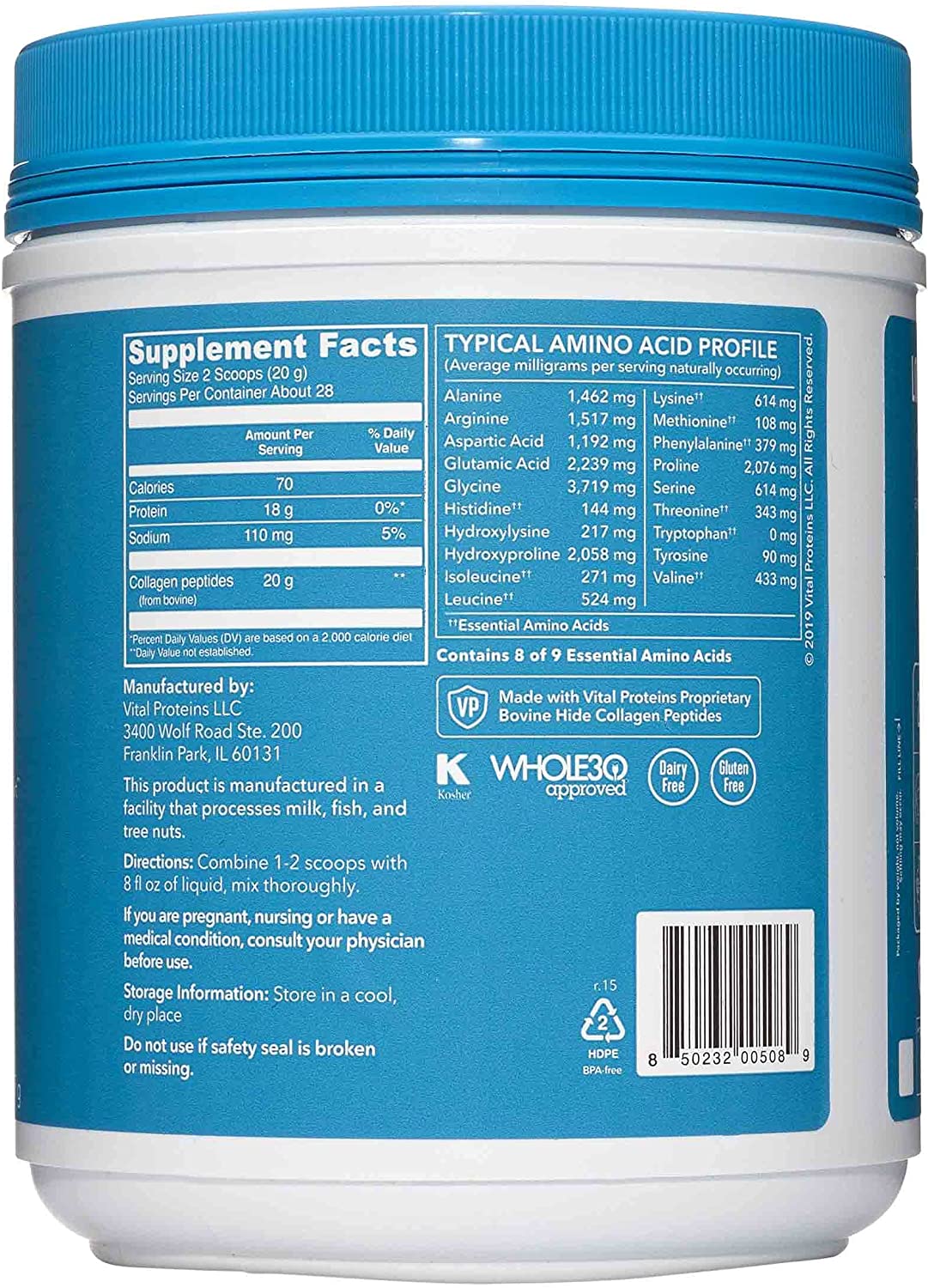 Vital Proteins, Unflavored Collagen Peptides, 20 Ounce - Image 3