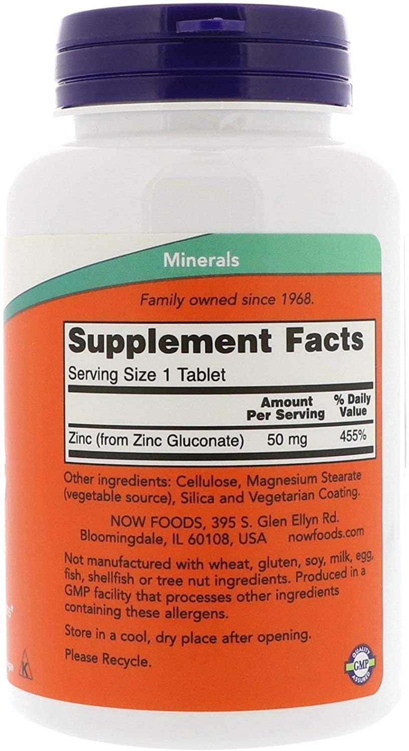 Now Zinc Gluconate, 50 mg, 250 Tablets