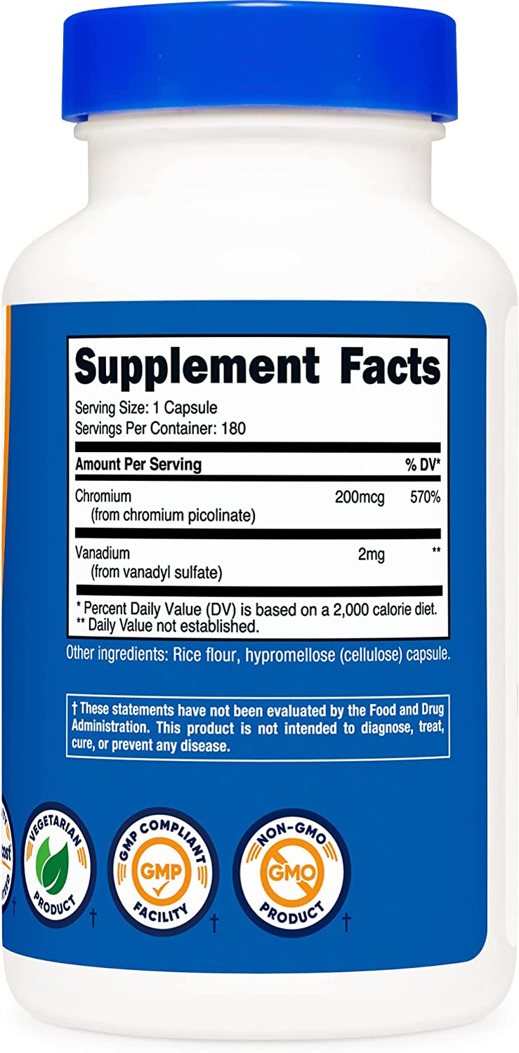 Nutricost Vanadium + Chromium 2mg 180 Vegetarian Capsules - Gluten Free, Non-GMO - Vanadium Supplementنيوتريكوست فانديوم 2 مجم 180 كيسولة - Image 6