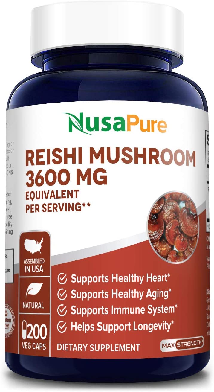 Nusapure Reishi Mushroom Extract 3600 mg, 200 Capsules نيوزابيور مستخلص فطر عيش الغراب الريشي 3600 مجم، 200 كبسولة