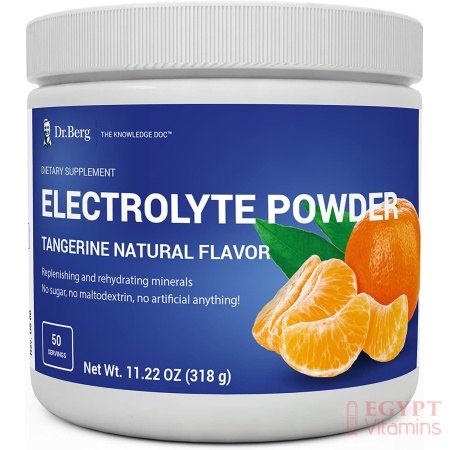 Dr. Berg's Electrolyte Powder, High Energy, Replenish & Rejuvenate Your Cells, 50 Servings دكتور بيرج، مسحوق الألكتروليت الأصلى، الغنى بالعناصر المعدنية لزيادة إنتاج الطاقة و حفظ توازن العناصر فى الخلايا ،بطعم اليوسفى الطبيعى العضوى الرائع، 50جرعة