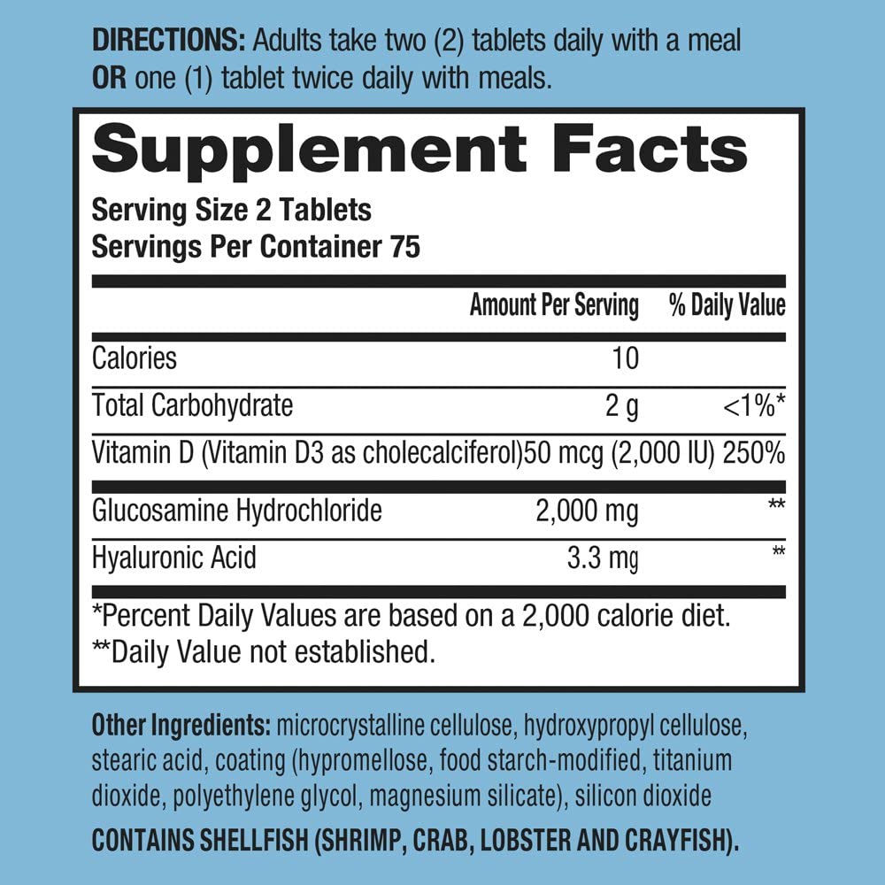 Schiff Glucosamine 2000mg with Vitamin D3 and Hyaluronic Acid ,Joint Supplement-150 tablets جلوكوزامين 2,000 مجم مع فيتامين د3 وحمض الهيالورونك لصحة المفاصل ولتسهيل الحركة ، 150 قرص - Image 11