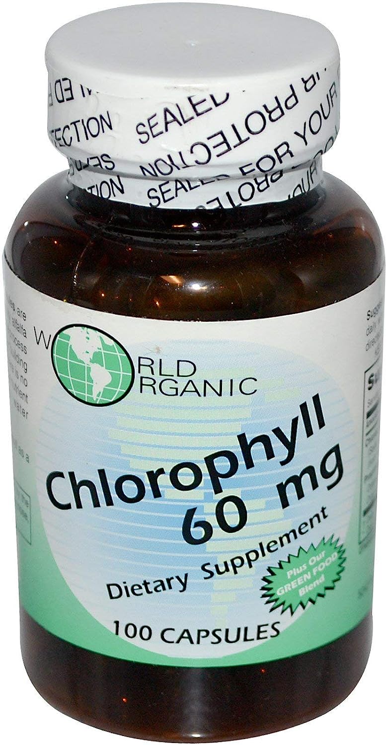 World Organic Chlorophyll 60MG, 100 CAPالكلوروفيل العضوى تركيز 60 مجم للكبسولة-الكل في واحد مضاد للأكسدة لتعزيز المناعة وزيادة الطاقة ودعم الهضم وإزالة السموم السريعة،100 كبسولة