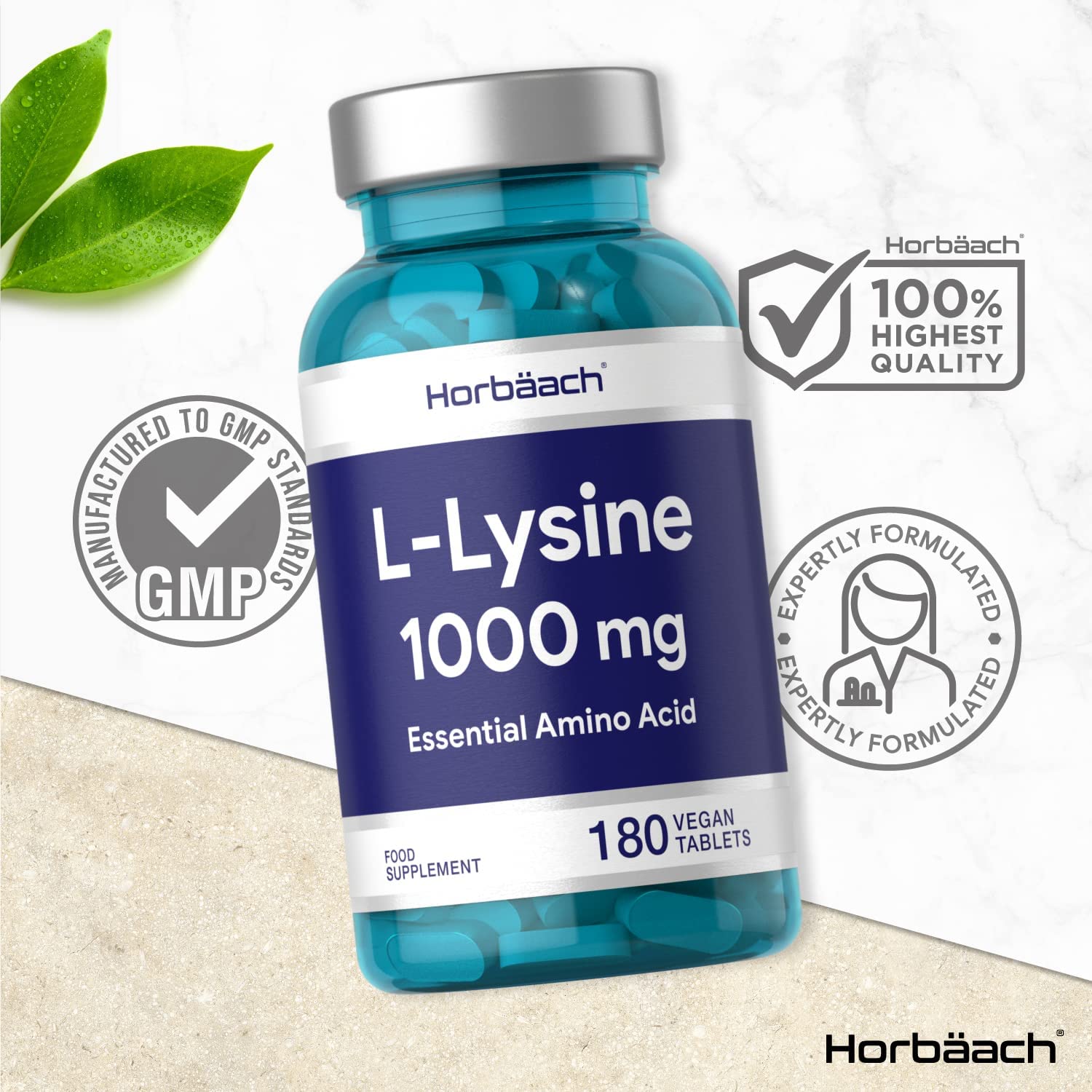 Horbaach L-Lysine 1000mg | Cold Sore Treatment, Essential Amino Acid| 180 Tablets - Image 4