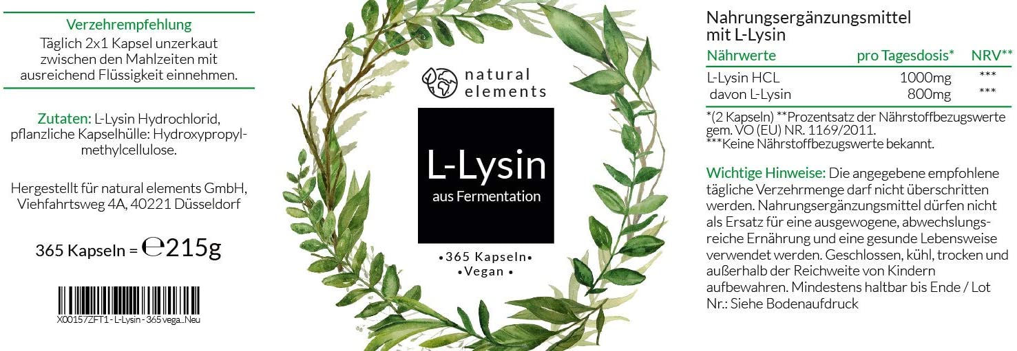 Natural elements L-Lysine,1000 mg ,365 capsules <br/>ناتشرال اليمنتس الليسين النباتى 1000 مجم 365 كبسولة نباتية - Image 6