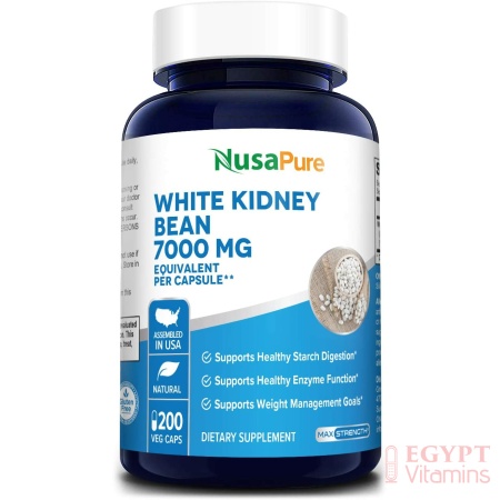 NusaPure White Kidney Beans 7,000 mg,200 Capsules مستخلص الفاصوليا البيضاء 7000 مجم ، لصحة الجهاز الهضمى و لفقدان الوزن ، 200 كبسولة