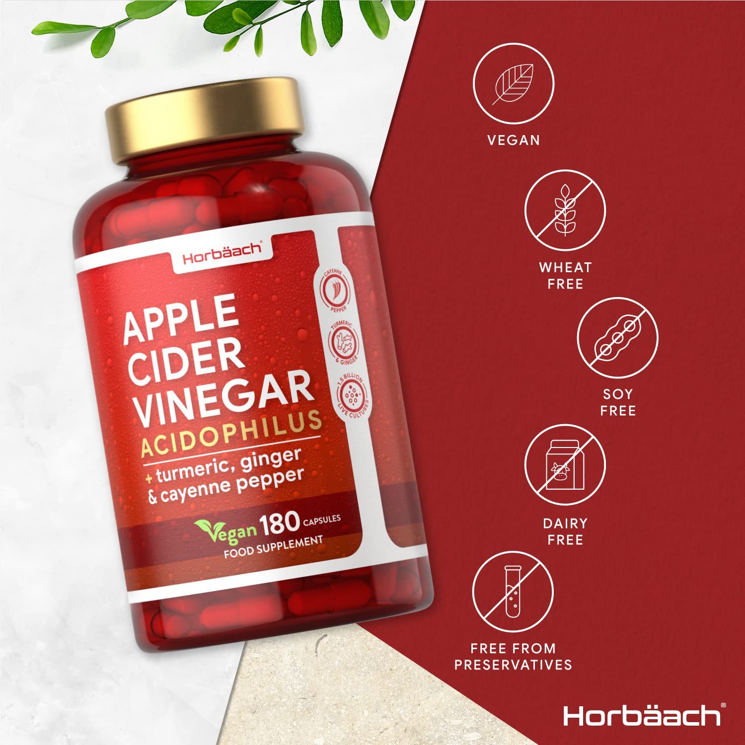 Apple Cider Vinegar Capsules | 1000mg | 180 Count | High Strength Complex with Probiotics | Vegan Supplement | by Horbaach - Image 2