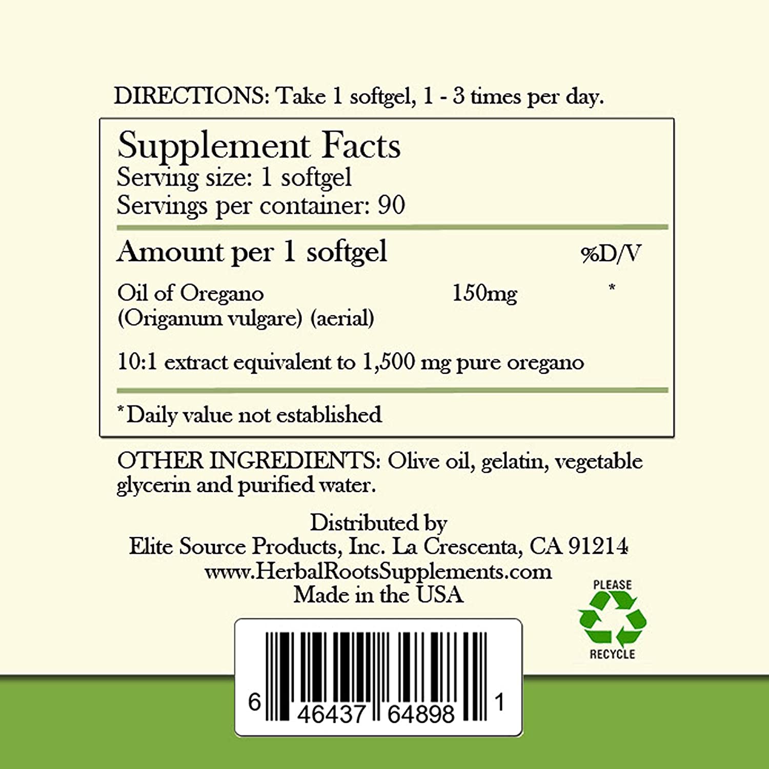 Herbal Roots Oil of Oregano - Made from Mediterranean Oregano Oil - 90 Easy to Swallow Softgel Capsules - Extra Strength 150 mg - Made in The USA - Image 6