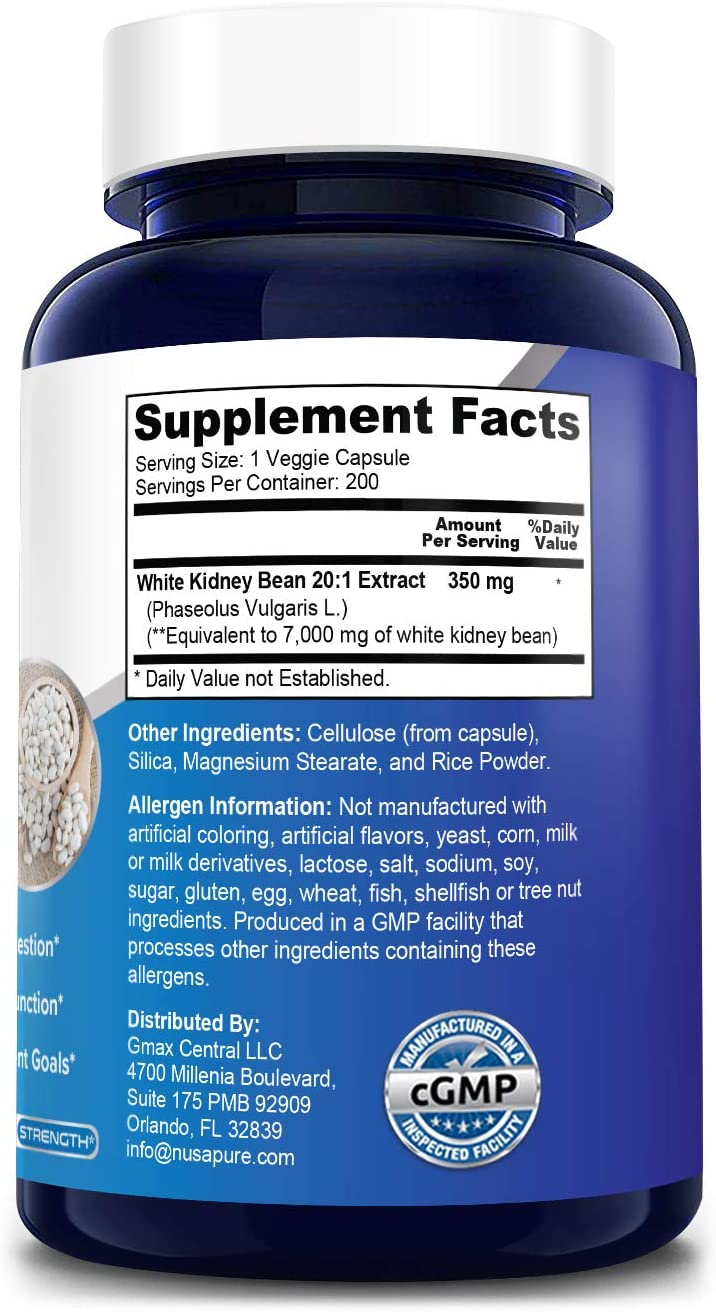 NusaPure White Kidney Beans 7,000 mg,200 Capsules مستخلص الفاصوليا البيضاء 7000 مجم ، لصحة الجهاز الهضمى و لفقدان الوزن ، 200 كبسولة - Image 2